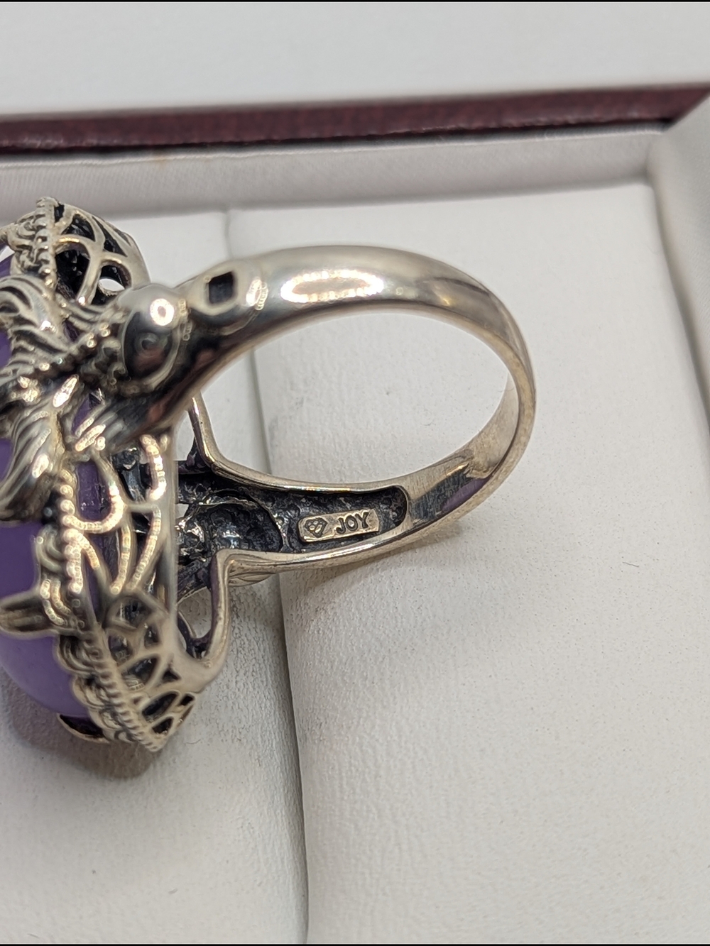 ✨ Vintage Sterling Silver Purple Jade  Statement Ring ✨ - Picture 5 of 7